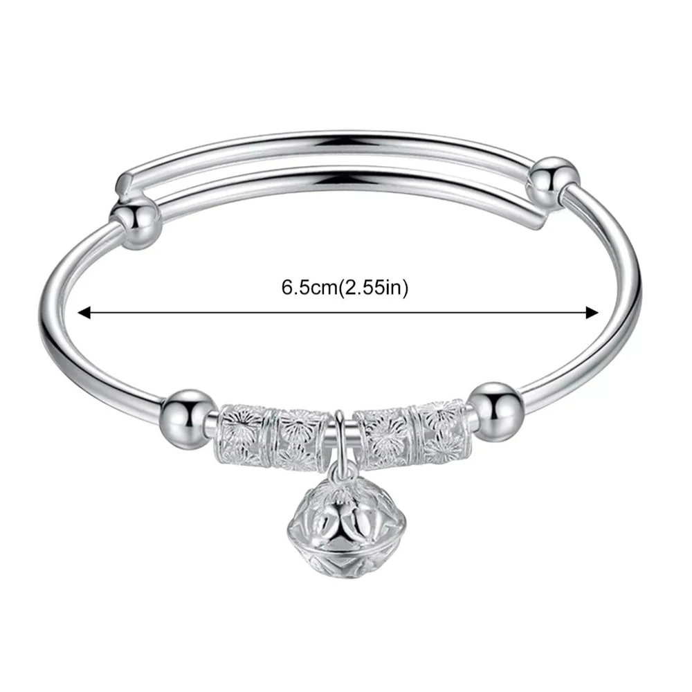 Silver Bell Beaded Elegant Dainty Adjustable Bangle Bracelet Jingle Bells Ball